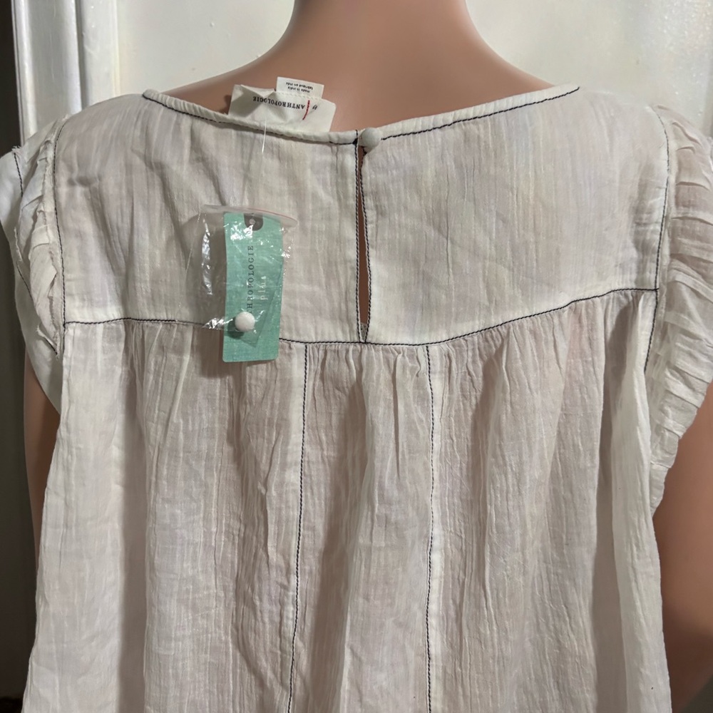 NWT ANTHROPOLOGIE Women’s Cap-Sleeve Babydoll Blouse - Picture 11 of 16